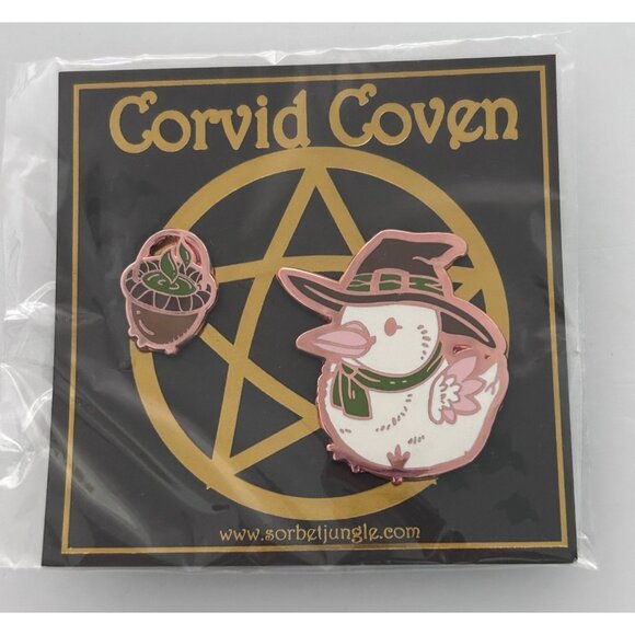 Sorbet Jungle Halloween Corvid Coven Witch Duck Cauldron 2 Pin Set New - Picture 1 of 3